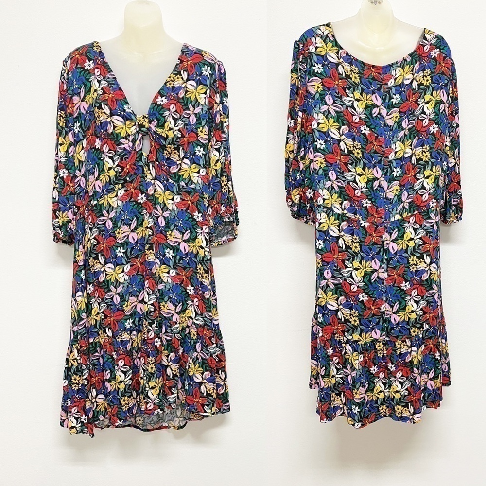 Eloquii Elements Womens Plus Knot Front Floral Print Midi Flounce Dress Sz 24